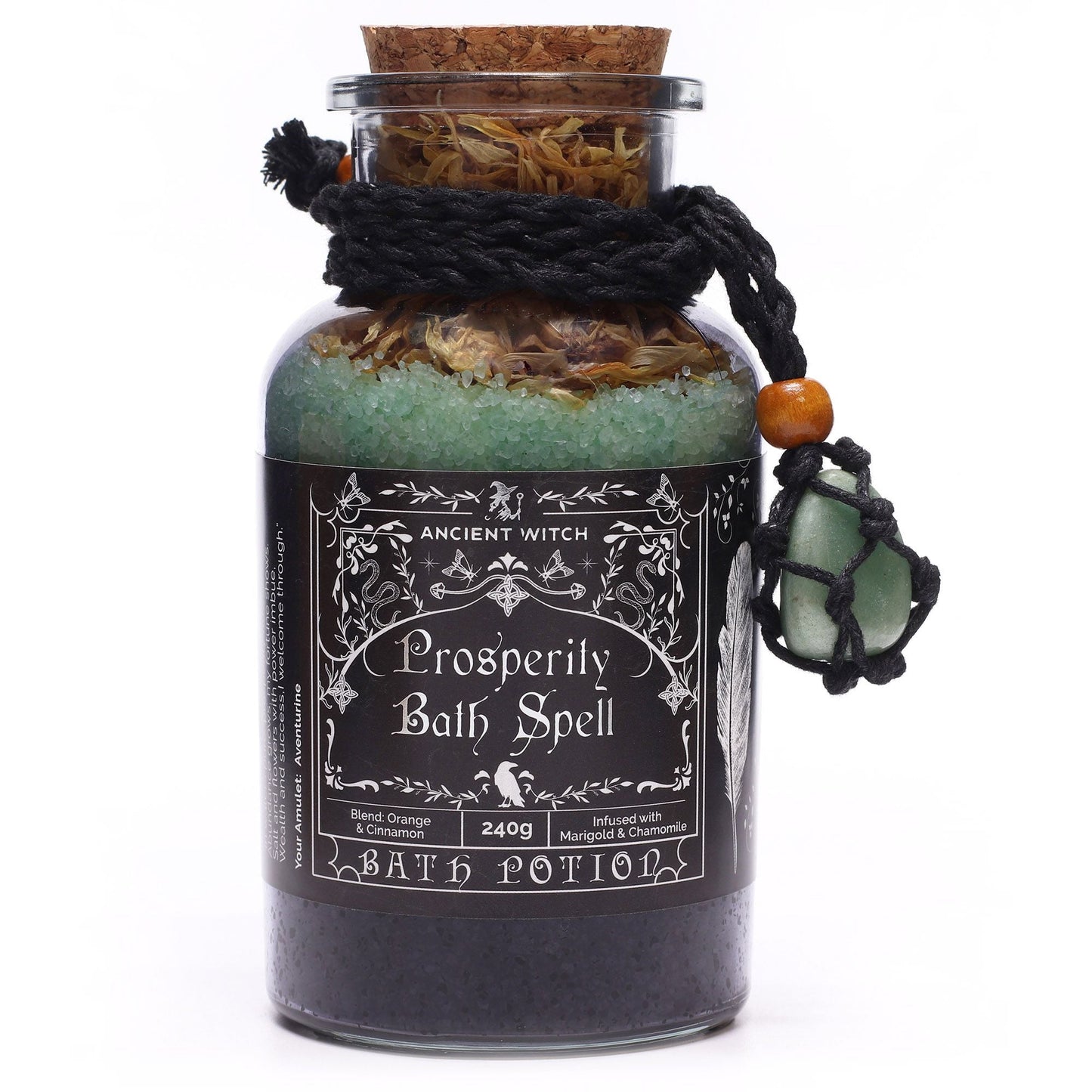 Ancient Witch Bath Spell Potion & Aventurine Crystal Amulet - Prosperity Ancient Witch Bath Spell Potions - Bath Indulgence