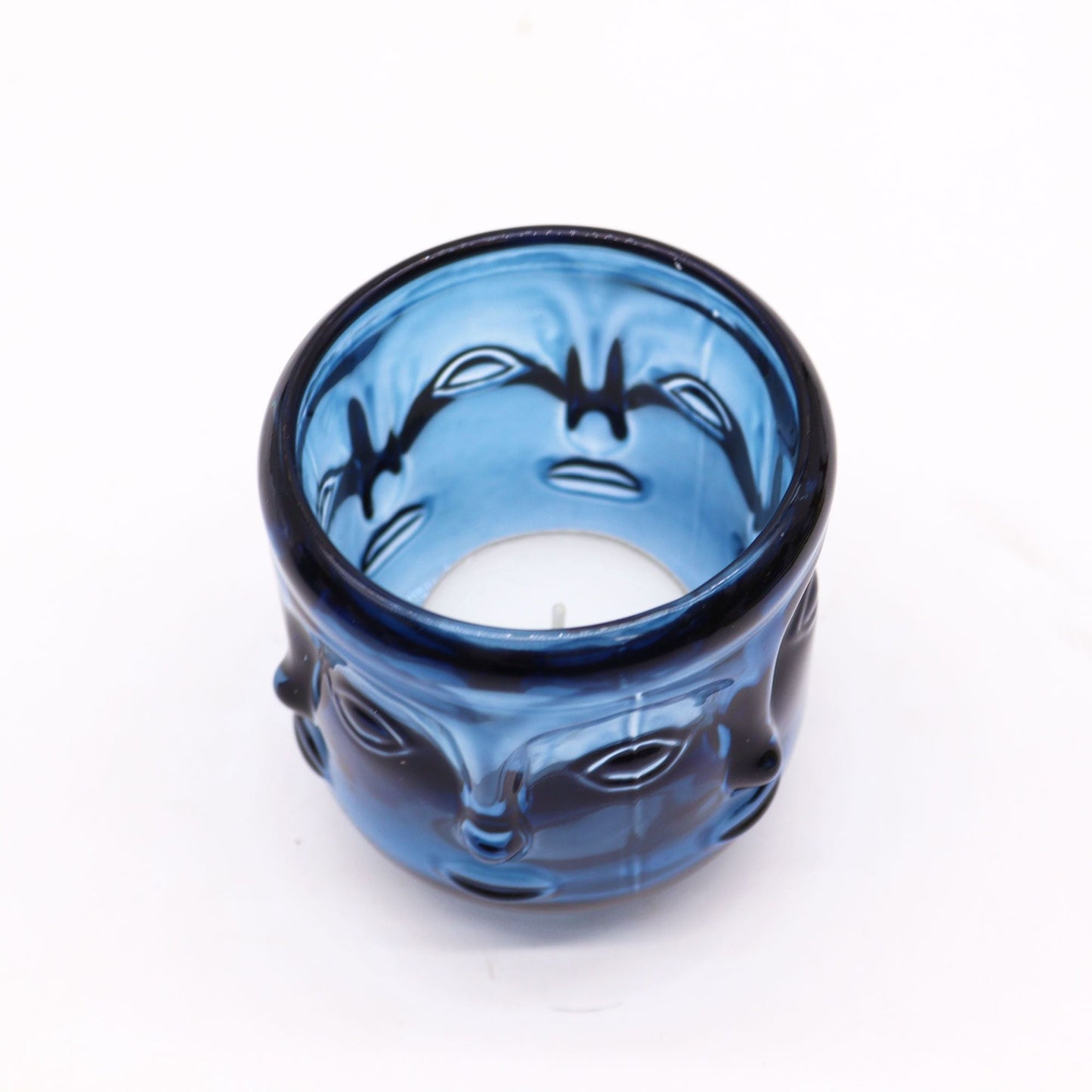 Buddha Faces Candle Jar - Royal Blue Glass Candle Holders & Jars - Bath Indulgence
