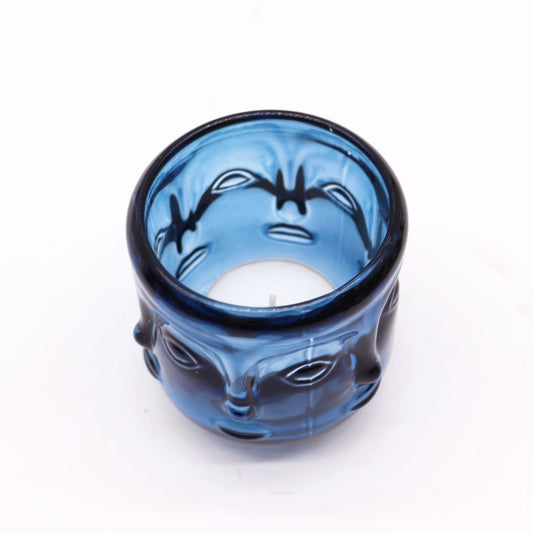 Buddha Faces Candle Jar - Royal Blue Glass Candle Holders & Jars - Bath Indulgence