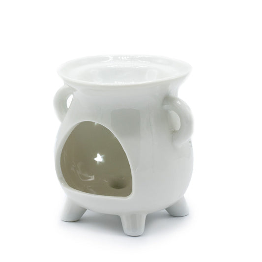 Cauldron Oil Burner - Moon Phase - White Various Shaped Ceramic Oil Burners - Bath Indulgence