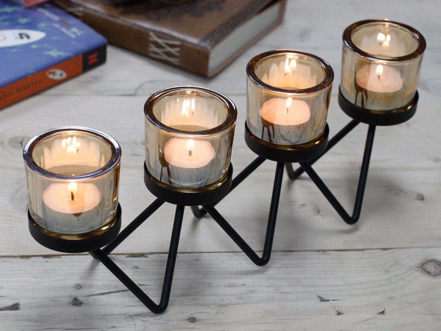 Centrepiece Iron Votive Candle Holder - 4 Cup Zig Zag Centerpiece Iron Votive Candle Holders - Bath Indulgence
