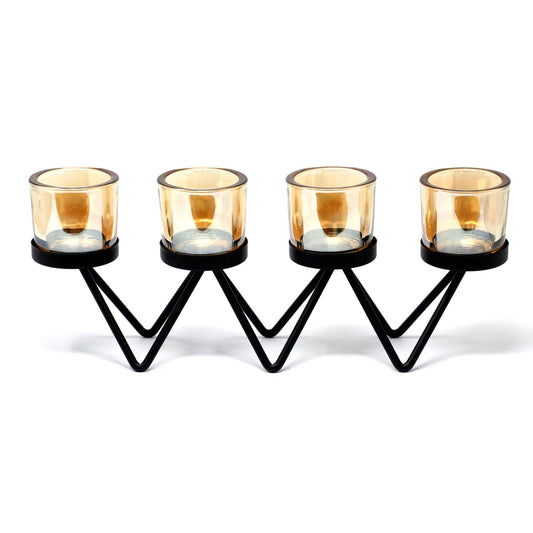 Centrepiece Iron Votive Candle Holder - 4 Cup Zig Zag Centerpiece Iron Votive Candle Holders - Bath Indulgence
