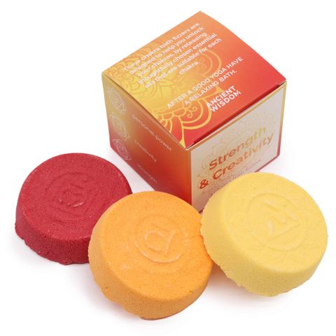 Chakra Bath Fizz - Small box - Strength & Creativity Chakra Bath Fizzers Sets - Bath Indulgence