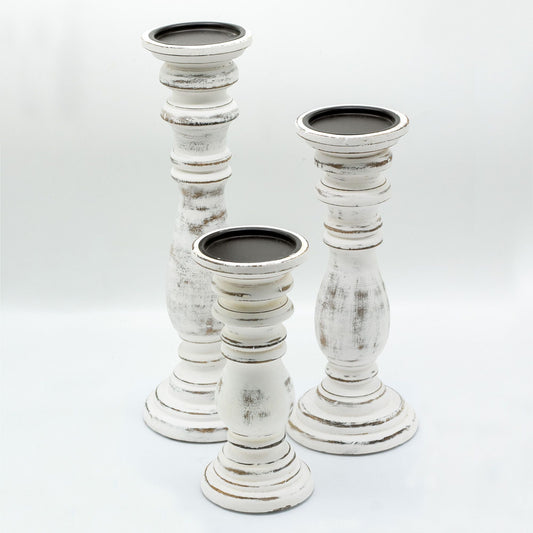 Classic Candle Stand - Whitewash - Medium Mango Wood Candle Stands - Bath Indulgence