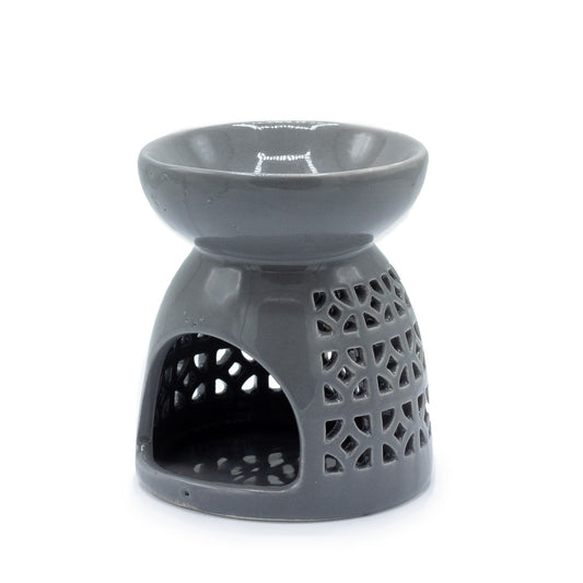 Classic Oil Burner - Morrocan Cutout - Grey Various Shaped Ceramic Oil Burners - Bath Indulgence