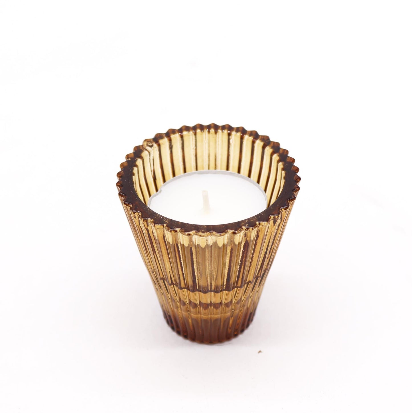 Flip Dinner Candle / Tealight Holder - Antique Amber Glass Candle Holders & Jars - Bath Indulgence