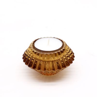 Flower Flip Dinner Candle / Tealight Holder - Antique Amber Glass Candle Holders & Jars - Bath Indulgence