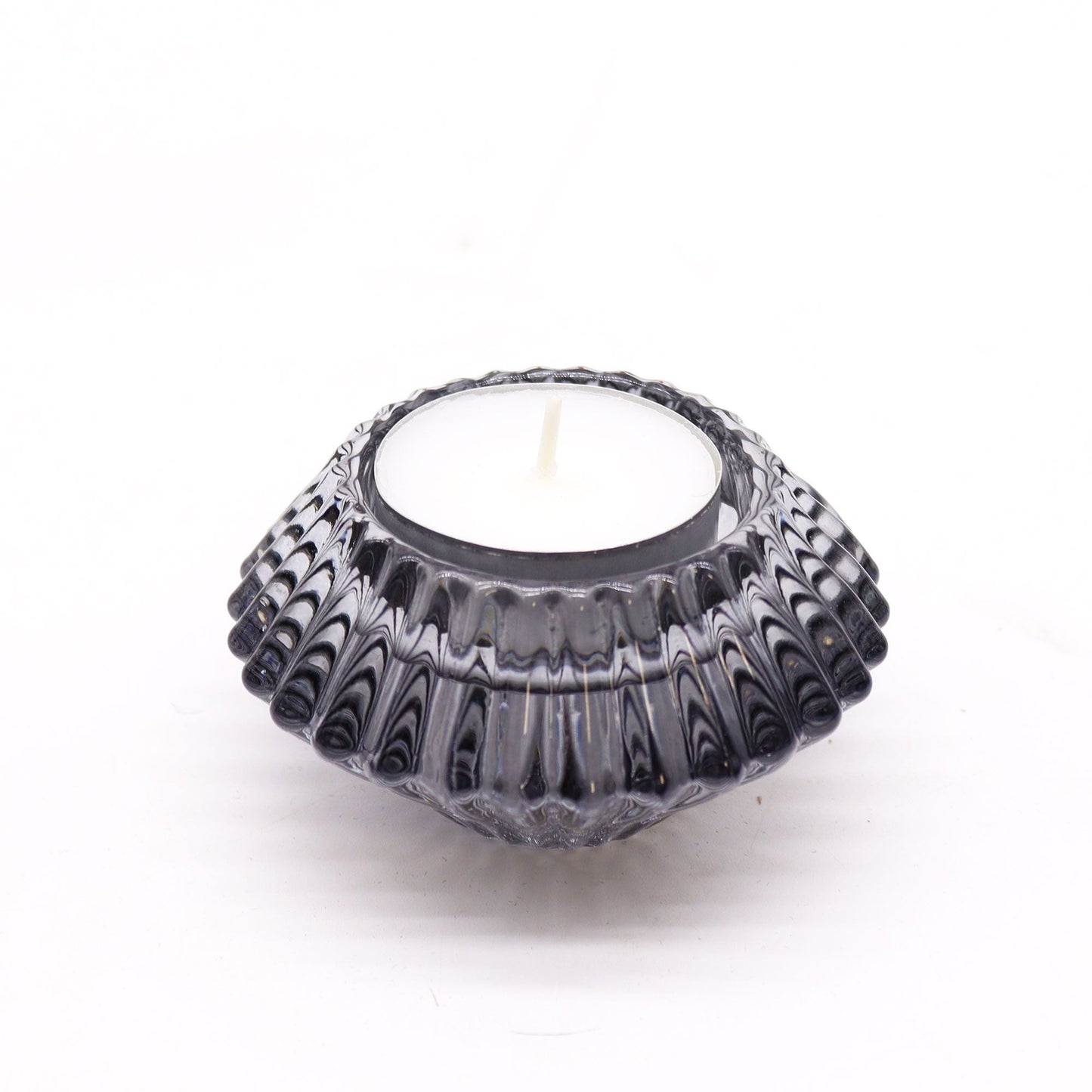 Flower Flip Dinner Candle / Tealight Holder - Midnight Grey Glass Candle Holders & Jars - Bath Indulgence