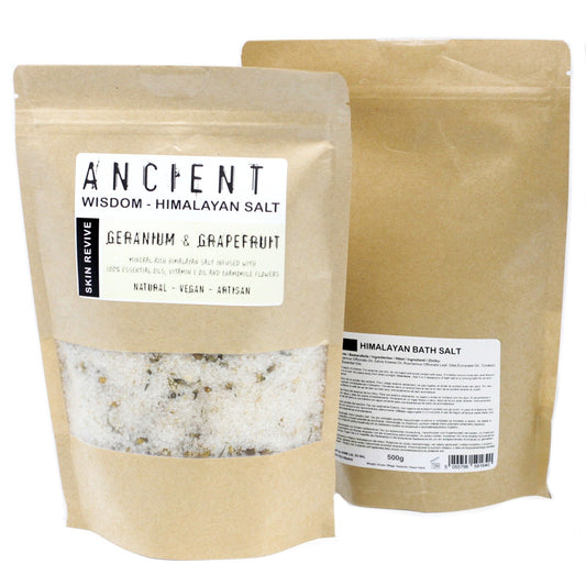 Geranium & Grapefruit Essential Oils + Vitamin E Oil Handmade Bath Salts 500g - Bath Indulgence