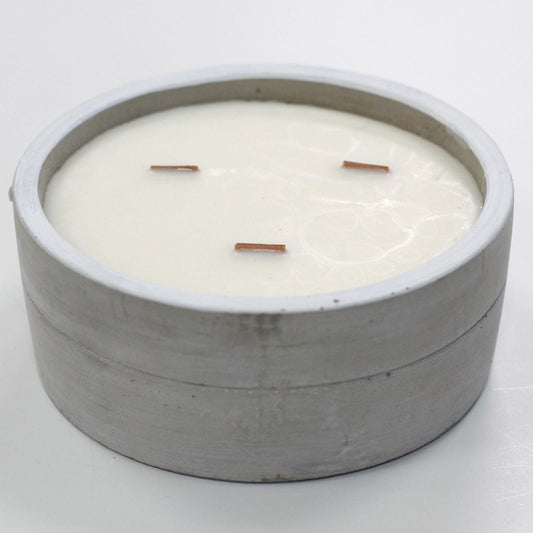 Large Round - Patchouli & Dark Amber Concrete Wooden Wick Candle - Bath Indulgence