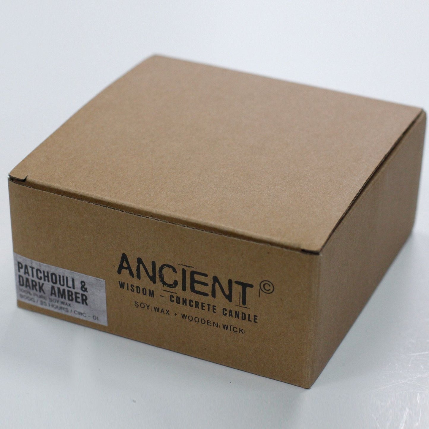 Large Round - Patchouli & Dark Amber Concrete Wooden Wick Candle - Bath Indulgence