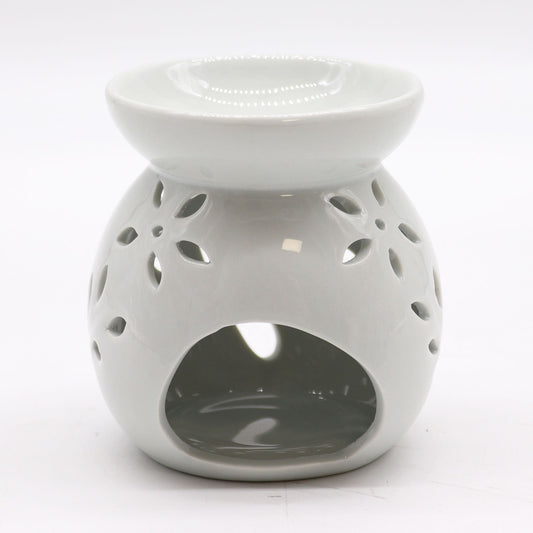 Lrg Classic White Oil Burner - Tree Cut - out Classic White Oil Burners - Bath Indulgence