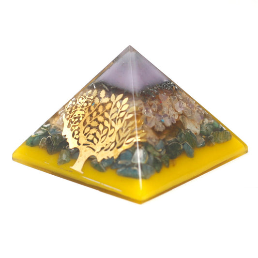Lrg Organite Pyramid 70mm - Tree(gold base) Orgonite Ojbects and Pyramids - Bath Indulgence