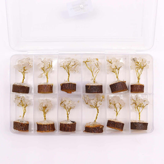 Mini Gemstone Tree On Wood Base - Rock Quartz (15 stones) Mini Gemstone Trees - Bath Indulgence