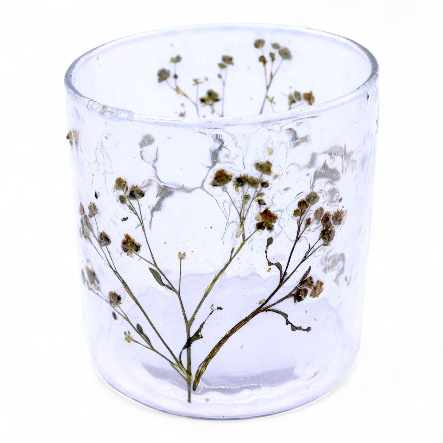 Natural Floral Glass - Straight Candle Holder - Margarita - (8x8cm) Natural Floral Glass Candle Holders - Bath Indulgence