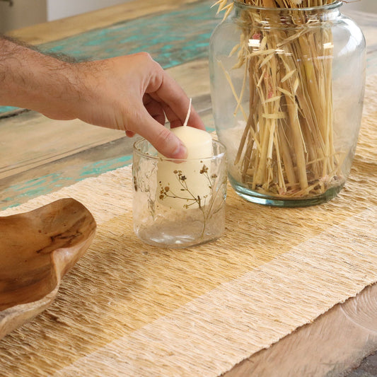 Natural Floral Glass - Straight Candle Holder - Margarita - (8x8cm) Natural Floral Glass Candle Holders - Bath Indulgence