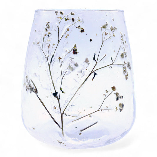Natural Floral Glass - Vase Candle Holder - Margarita - (12x11cm) Natural Floral Glass Candle Holders - Bath Indulgence