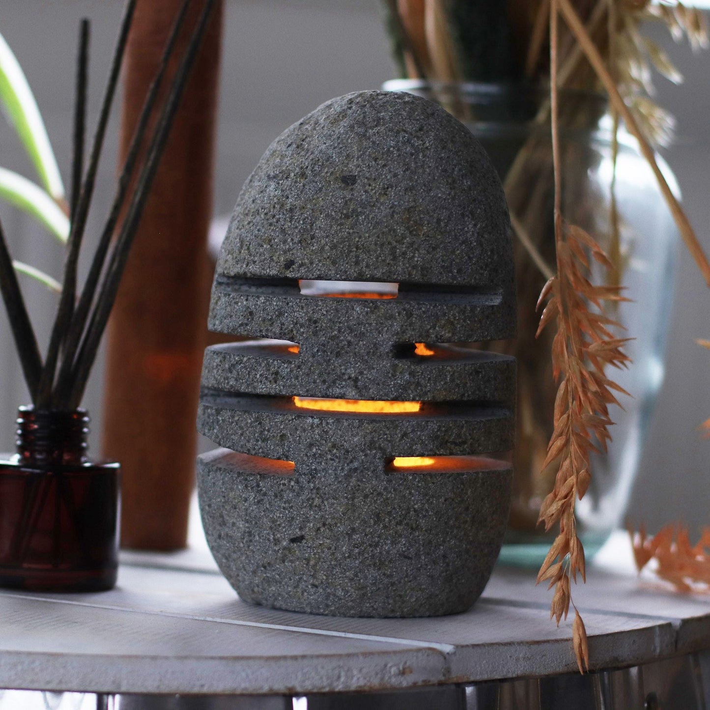 Natural Riverstone Candle Holder - Standing Stone Cut Riverside Stone Candle Holders - Bath Indulgence