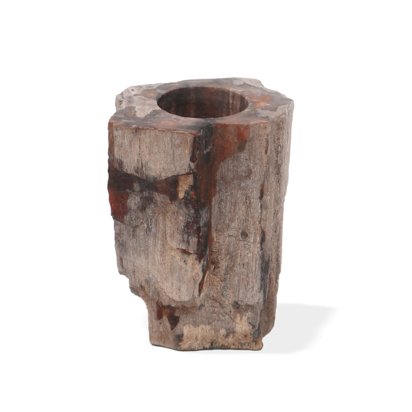Petrified Wood Candle Holder - Single Tall Petrified Wood Candle Holder - Bath Indulgence