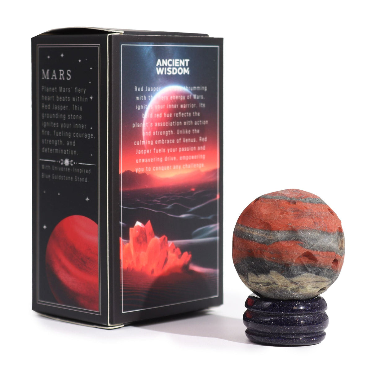 Red Jasper Planet on a Sola Goldstone Stand (MARS) Gemstone Planets on a Goldstone Stand - Bath Indulgence