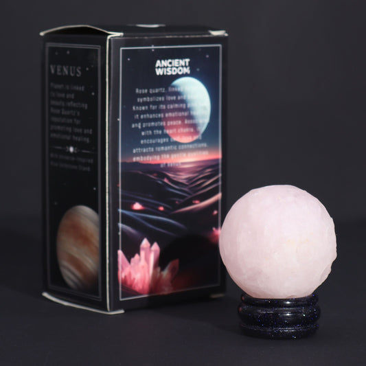 Rose Quartz Planet on a Sola Goldstone Stand (VENUS) Gemstone Planets on a Goldstone Stand - Bath Indulgence