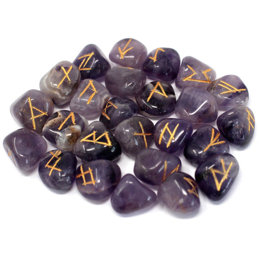 Runes Stone Set in Pouch - Amethyst Indian Rune Sets - Bath Indulgence