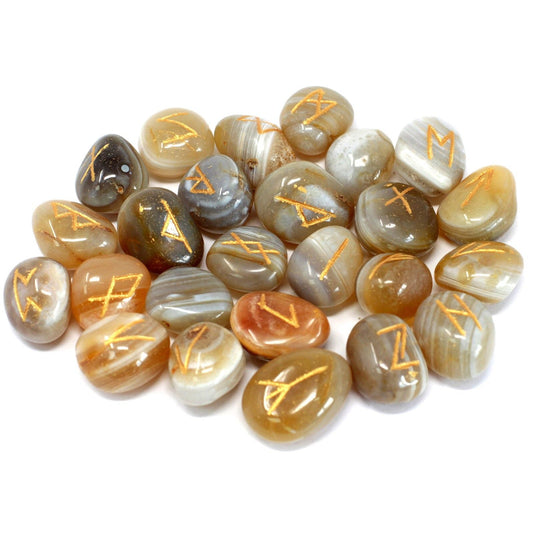 Runes Stone Set in Pouch - Banded Agate Indian Rune Sets - Bath Indulgence