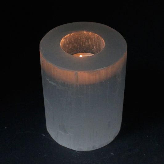 Selenite Cylinder Candle Holder - 10 cm Selenite Candle Holders - Bath Indulgence