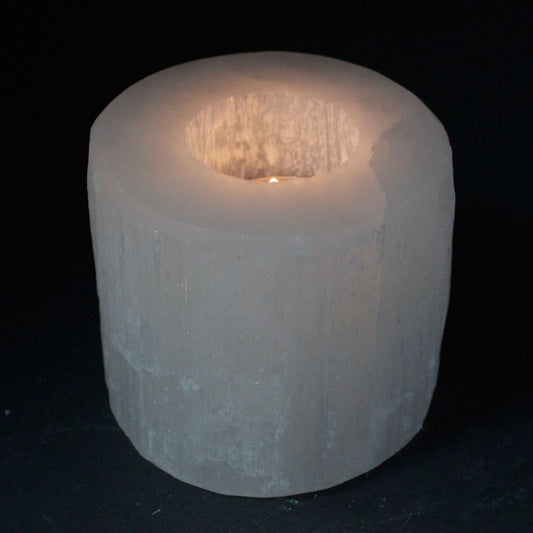 Selenite Cylinder Candle Holder - 8 cm Selenite Candle Holders - Bath Indulgence