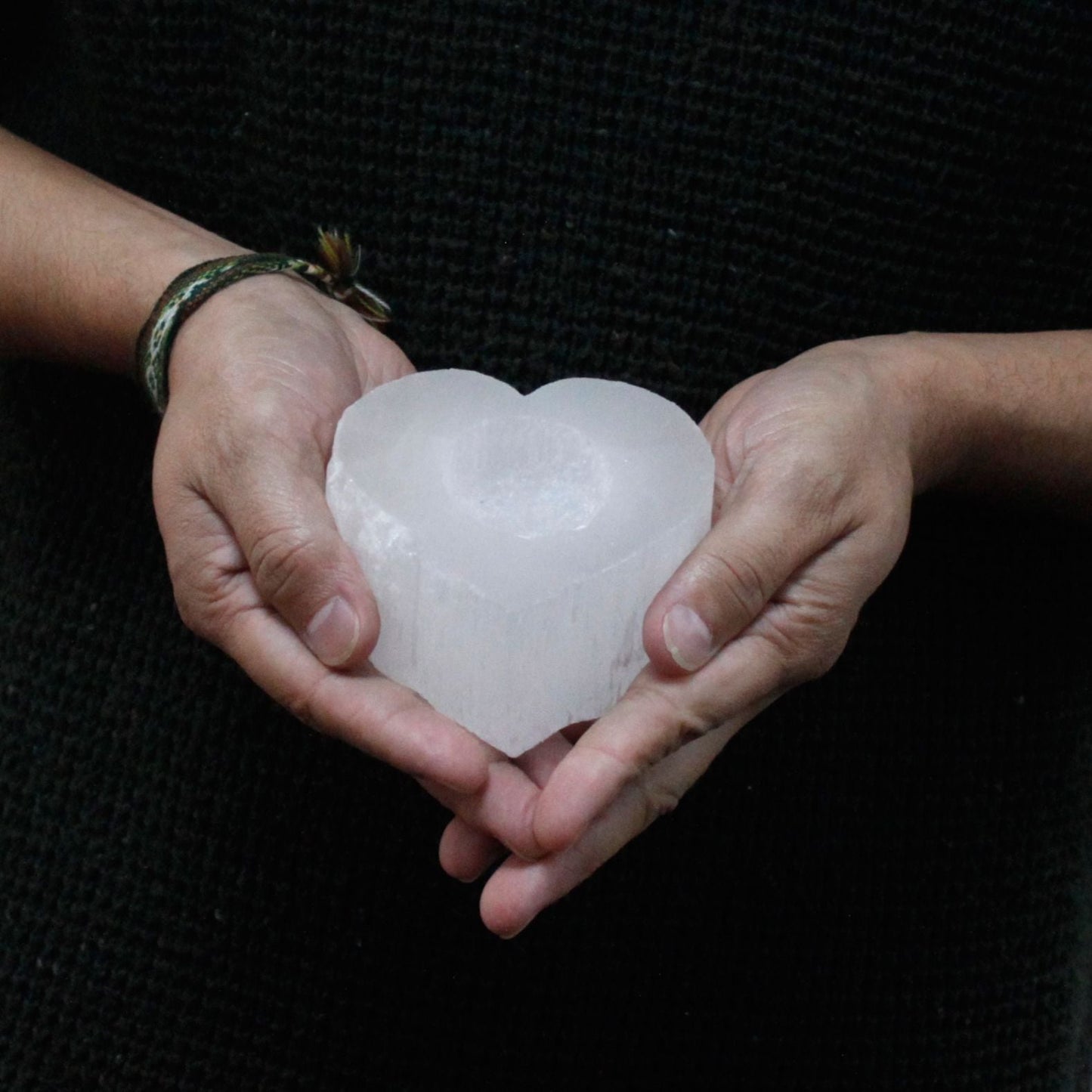 Selenite Heart Candle Holder Selenite Candle Holders - Bath Indulgence