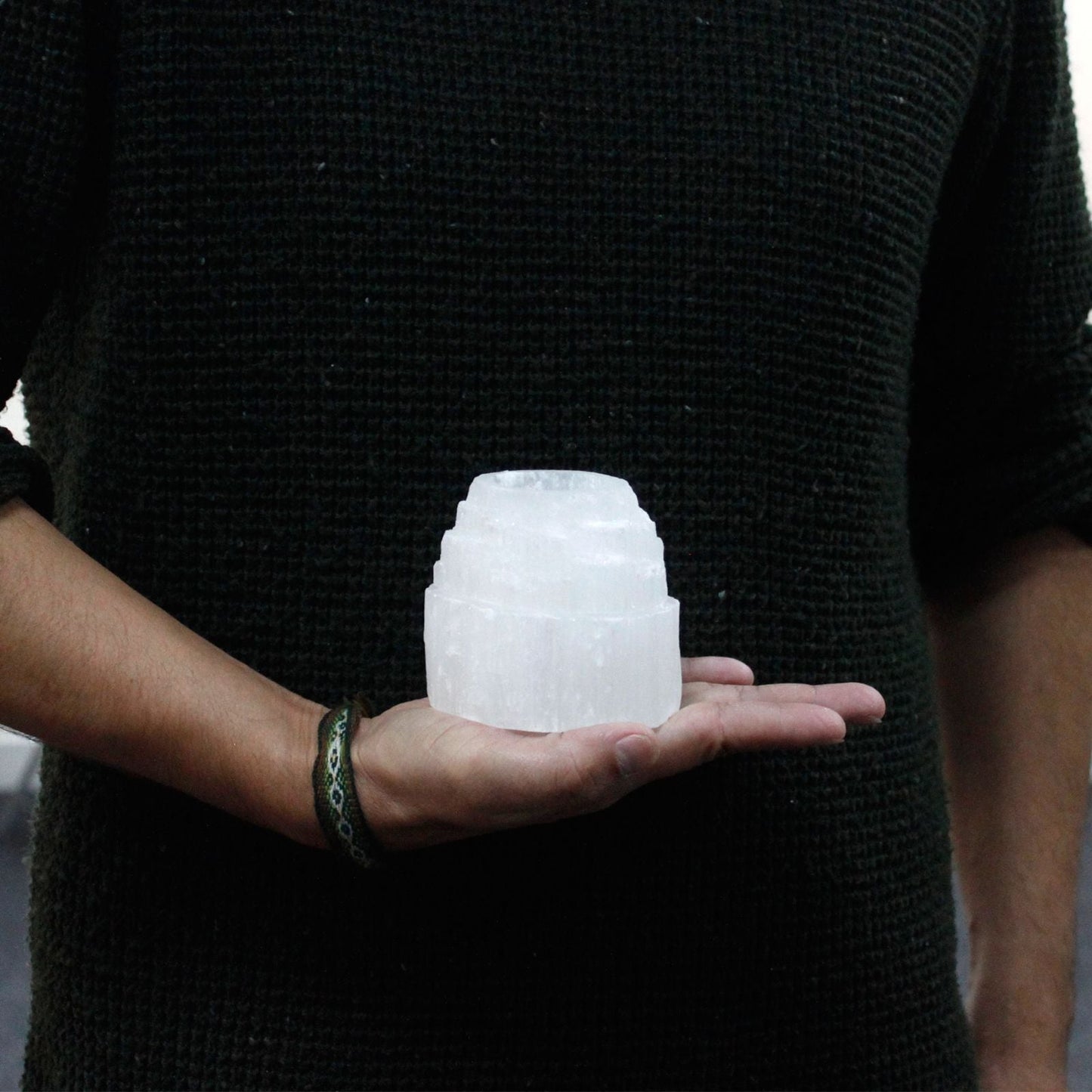 Selenite Mountain Top Candle Holder - 8 cm Selenite Candle Holders - Bath Indulgence