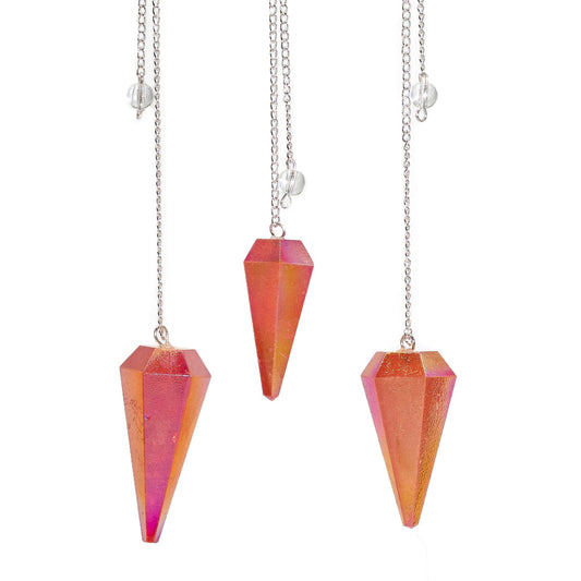 Six Sided Pendulum - Aurora Crystal Peach - 4cm Gemstone Magic Pendulums - Bath Indulgence