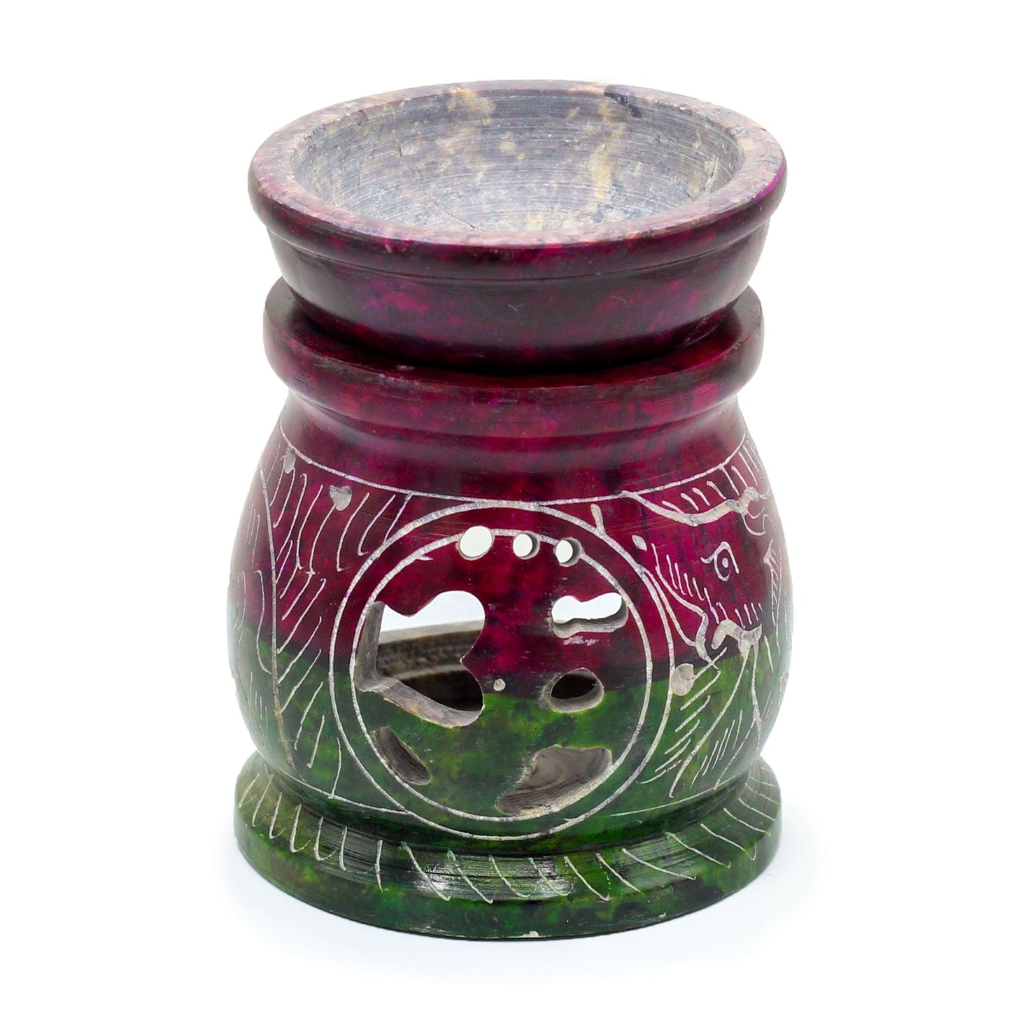 Small Coloured Soapstone Oil Burner 8cm - Om & Elephant Soapstone Oil Burners - Bath Indulgence