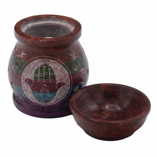 Soapstone Oil Burner 10cm - Hamsa - Five Colours Soapstone Oil Burners - Bath Indulgence