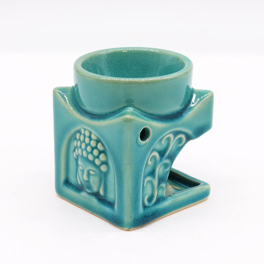 Square Buddha Burner - Soft Turquoise Classic Buddha Oil Burners - Bath Indulgence