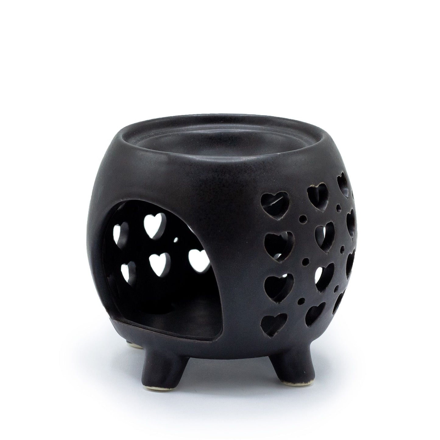 Squat Pot Oil Burner Multi Hearts - Matt Black Various Shaped Ceramic Oil Burners - Bath Indulgence