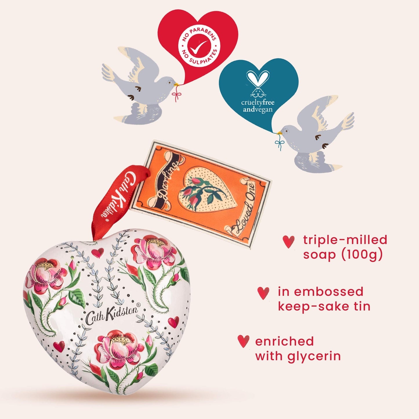 Cath Kidston Keep Kind Heart Soap in An Embossed Heart Tin - Bath Indulgence