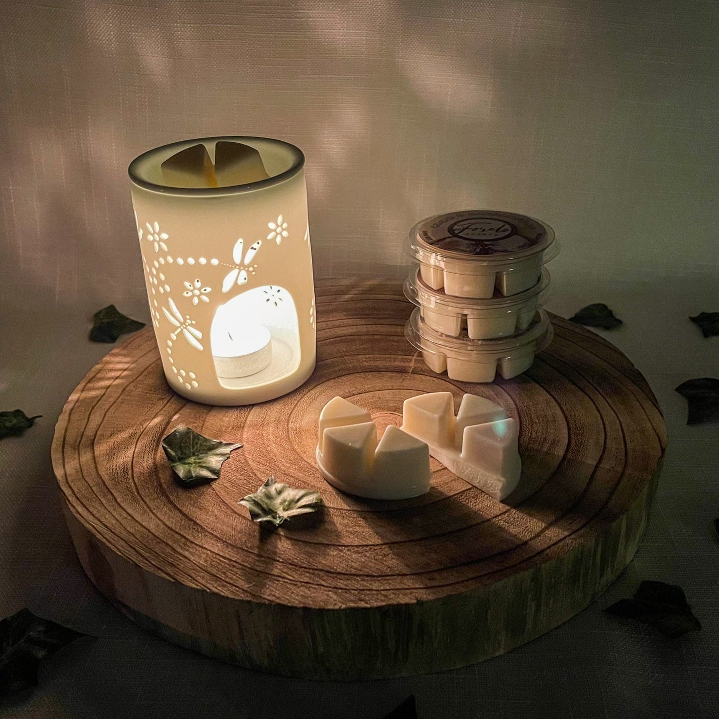 Dragonfly Tea Light Burner & Wax Melt Bundle - Bath Indulgence