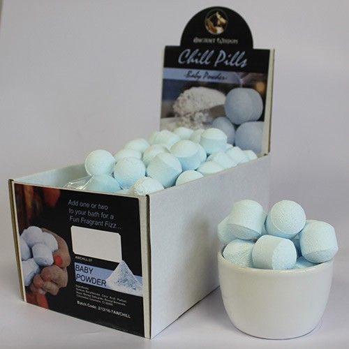 1.3Kg Box of Chill Pills (Mini Bath Bombs) - Baby Powder Box of Chill Pills 1.3Kg - Bath Indulgence