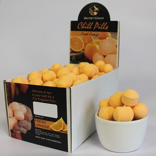 1.3Kg Box of Chill Pills (Mini Bath Bombs) - Fresh Oranges Box of Chill Pills 1.3Kg - Bath Indulgence