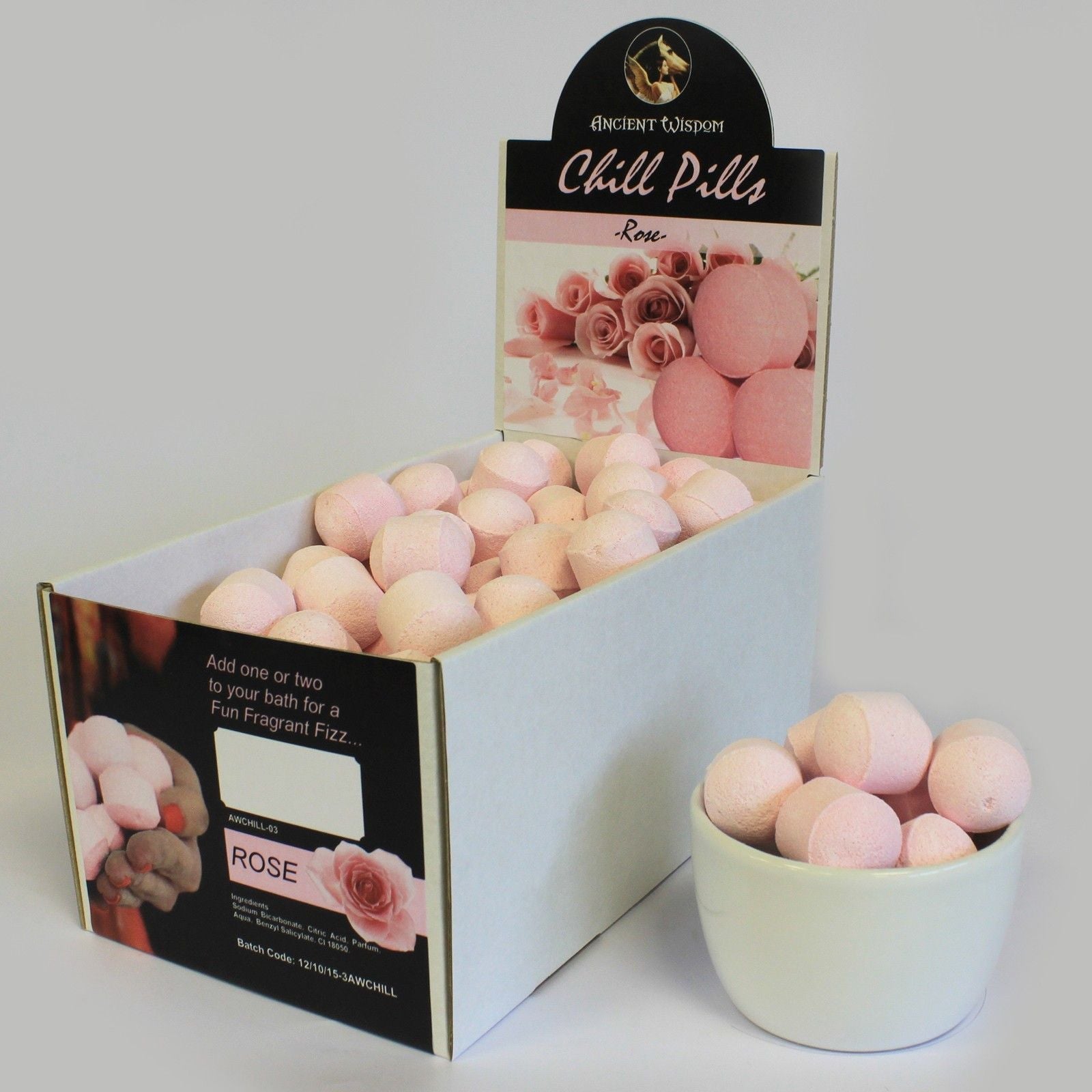 1.3Kg Box of Chill Pills (Mini Bath Bombs) - Rose Box of Chill Pills 1.3Kg - Bath Indulgence