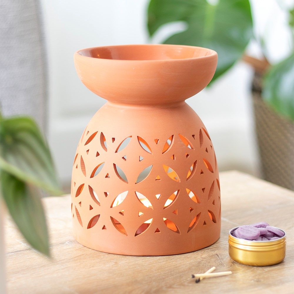 20cm Large Terracotta Oil Burner Oil Burners Mixed Designs - Bath Indulgence