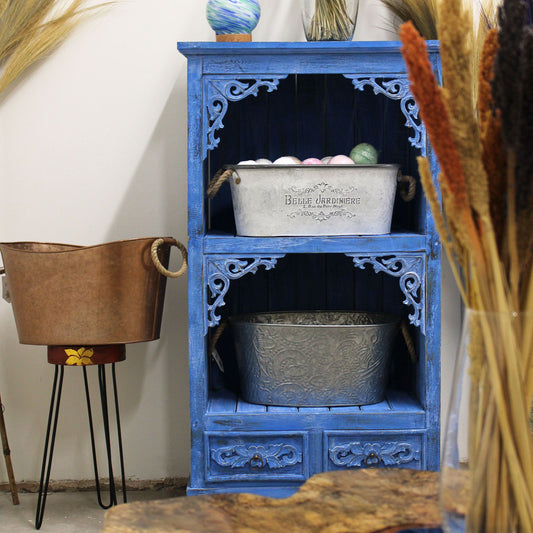 Albasia Bathroom Cabinet with Drawer - Bluewash Finish - 120cm Tall Albasia Bathroom Cabinets - Bath Indulgence
