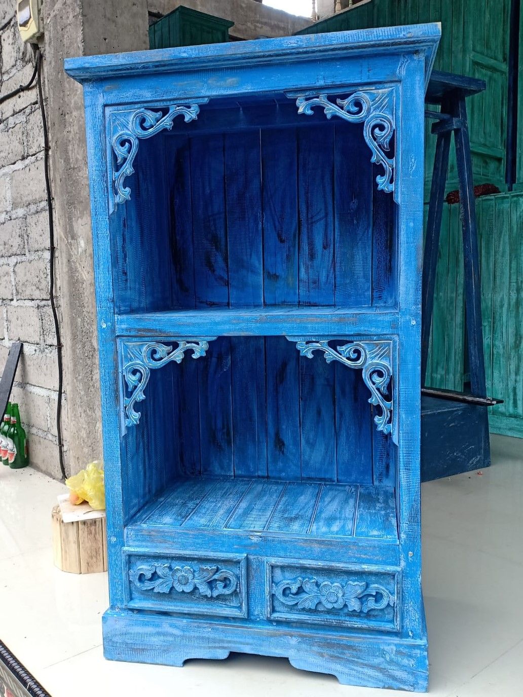 Albasia Bathroom Cabinet with Drawer - Bluewash Finish - 120cm Tall Albasia Bathroom Cabinets - Bath Indulgence
