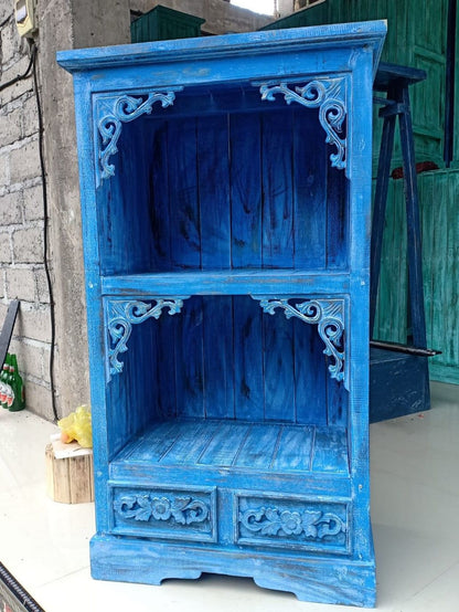 Albasia Bathroom Cabinet with Drawer - Bluewash Finish - 120cm Tall Albasia Bathroom Cabinets - Bath Indulgence