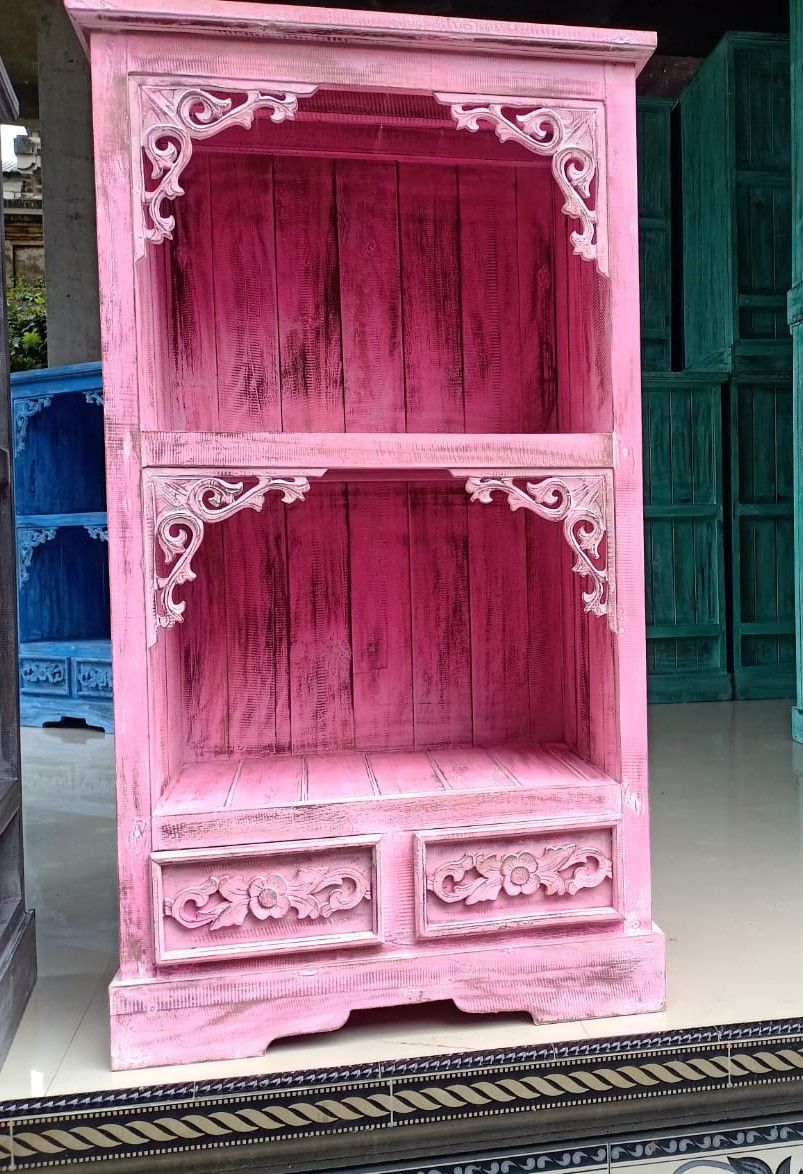 Albasia Bathroom Cabinet with Drawer - Pinkwash Finish - 120cm Tall Albasia Bathroom Cabinets - Bath Indulgence