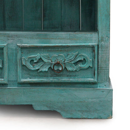 Albasia Bathroom Cabinet with Drawer - Turquoise Wash Finish - 120cm Tall Albasia Bathroom Cabinets - Bath Indulgence