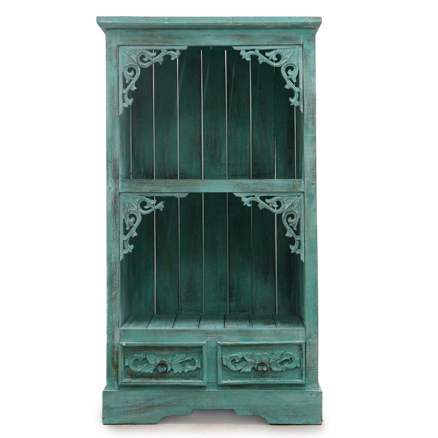 Albasia Bathroom Cabinet with Drawer - Turquoise Wash Finish - 120cm Tall Albasia Bathroom Cabinets - Bath Indulgence