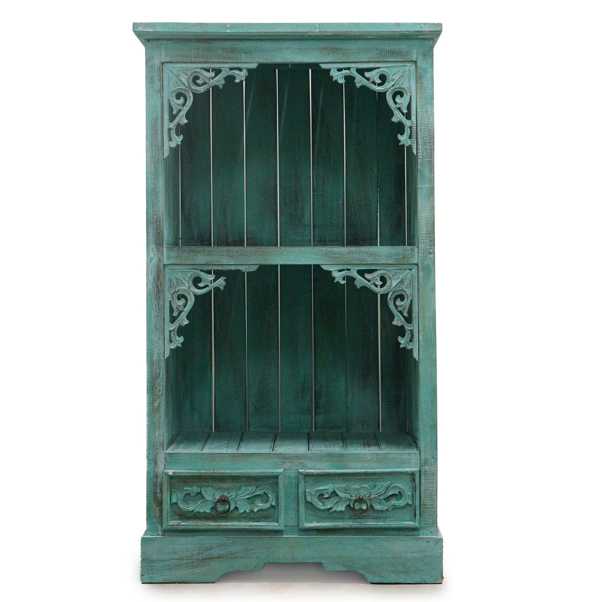 Albasia Bathroom Cabinet with Drawer - Turquoise Wash Finish - 120cm Tall Albasia Bathroom Cabinets - Bath Indulgence