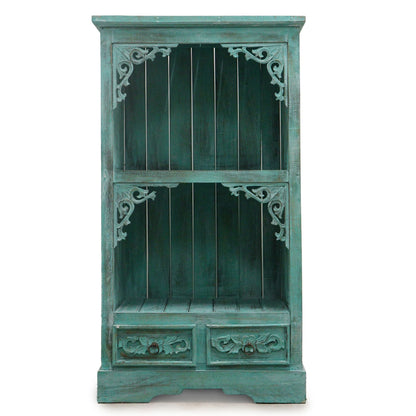 Albasia Bathroom Cabinet with Drawer - Turquoise Wash Finish - 120cm Tall Albasia Bathroom Cabinets - Bath Indulgence